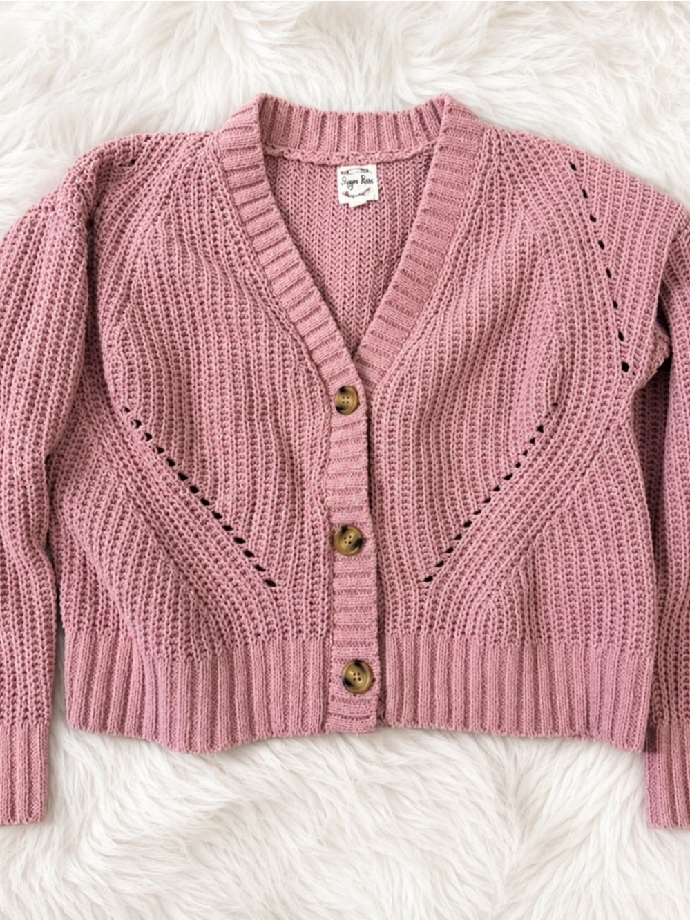 Hippie Rose Dusty Pink Knit Button-Front Cardigan